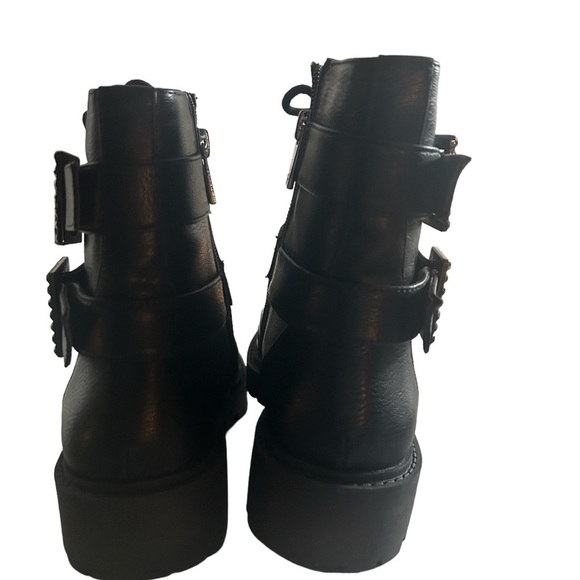 NIB JESSICA SIMPSON BLACK KERINA BUCKLE LACE UP BOOTS - Picture 5 of 9